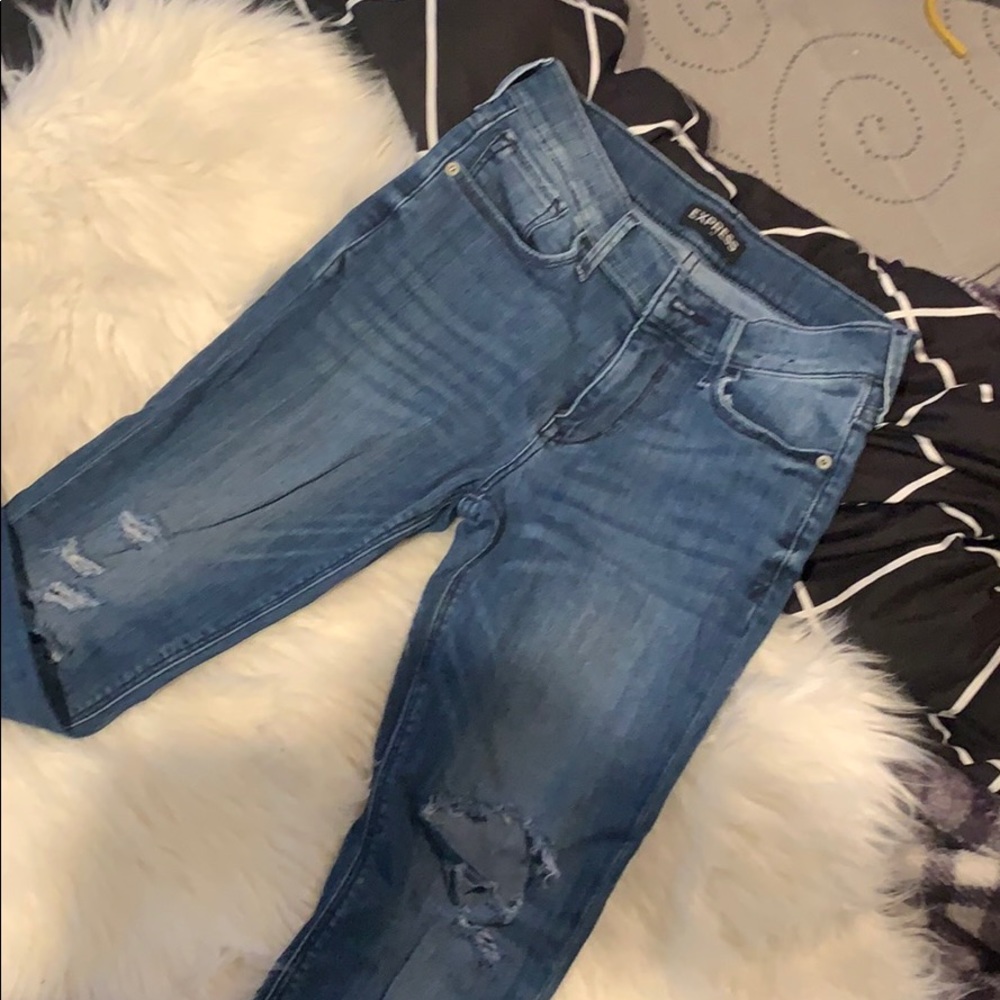 Express Dark Wash Ripped Jeans
